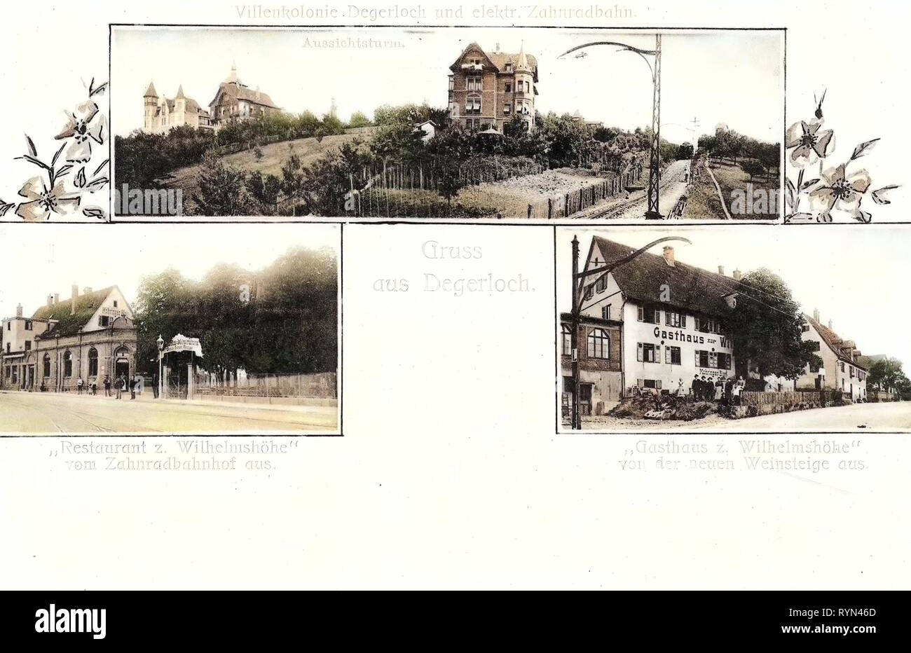 Multiview postcards, Restaurants in Baden-Württemberg, Stuttgart rack railway, 1904, Baden-Württemberg, Degerloch, verschiedene Motive Stock Photo