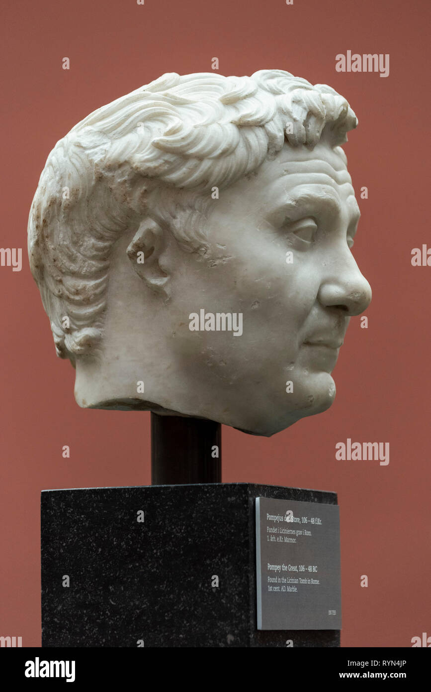 Copenhagen. Denmark. Portrait bust of Pompey the Great. Ny Carlsberg Glyptotek.  Gnaeus Pompeius Magnus 106 BCE-48 BCE, Roman statesman and military l Stock Photo