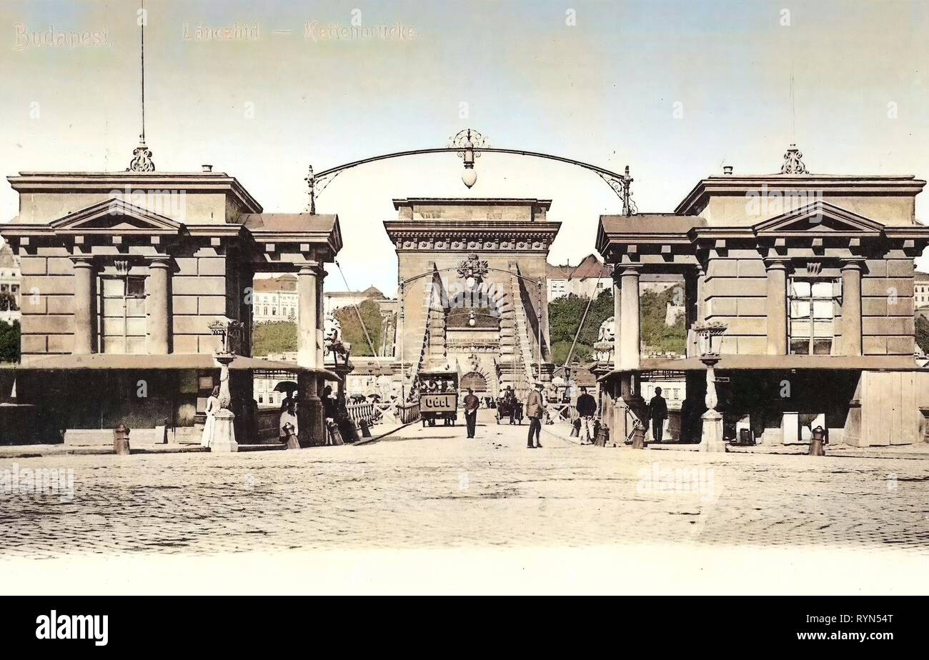 Historical images of Chain Bridge, Budapest, Odol, Vehicles in Budapest, 1904, Kettenbrücke, Hungary Stock Photo