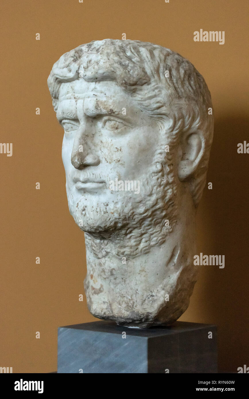 Copenhagen. Denmark. Portrait bust of Roman Emperor Gallienus. Ny Carlsberg Glyptotek.  Publius Licinius Egnatius Gallienus Augustus (ca. 218-268 AD)  Stock Photo
