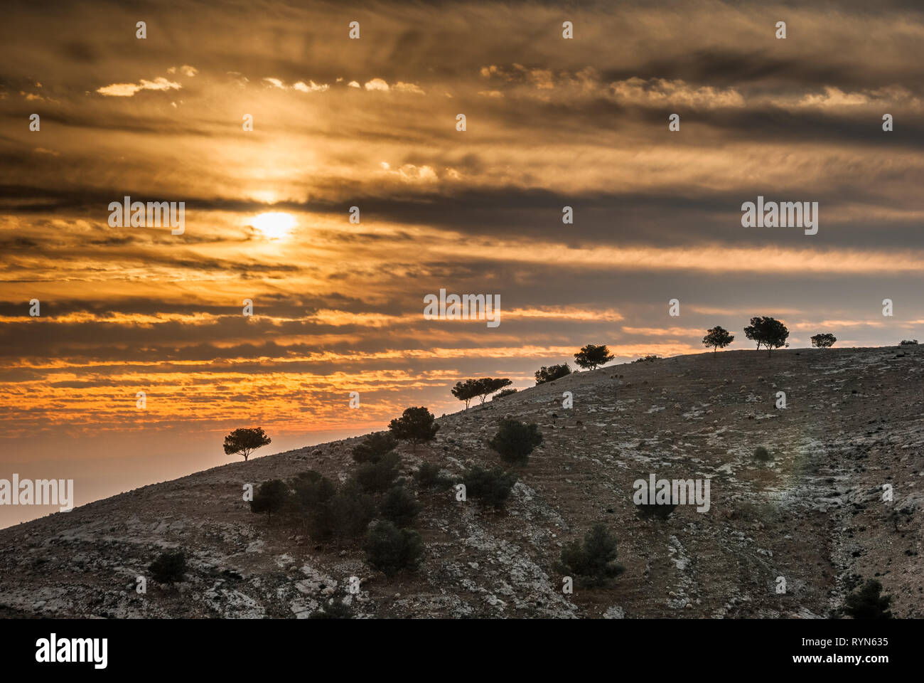 Sunset over Mount Nebo, Dead Sea, Jordan, Middle East Stock Photo