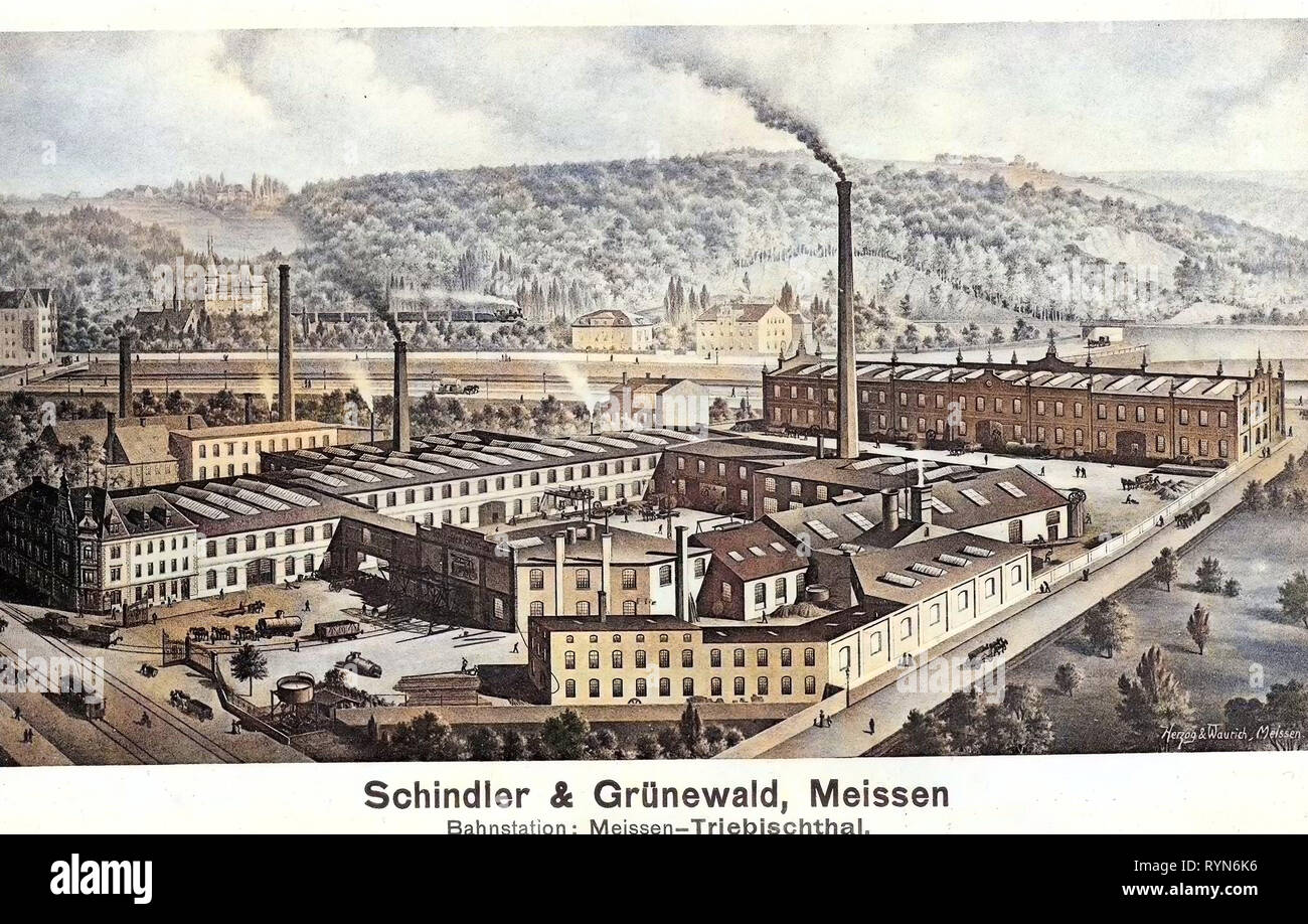 Triebischtal (Meißen), Industry in Saxony, Trams in Meißen, 1905, Meißen, Triebischtal, Masch., Fabrik Schindler & Grünewald, Germany Stock Photo