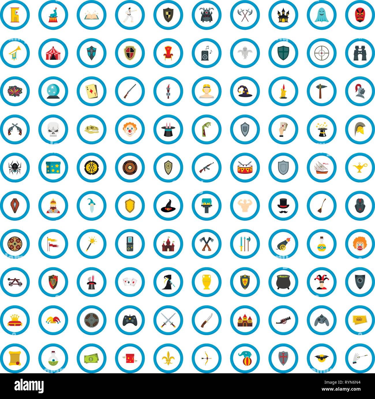 100 game process icons set, flat style Stock Vector