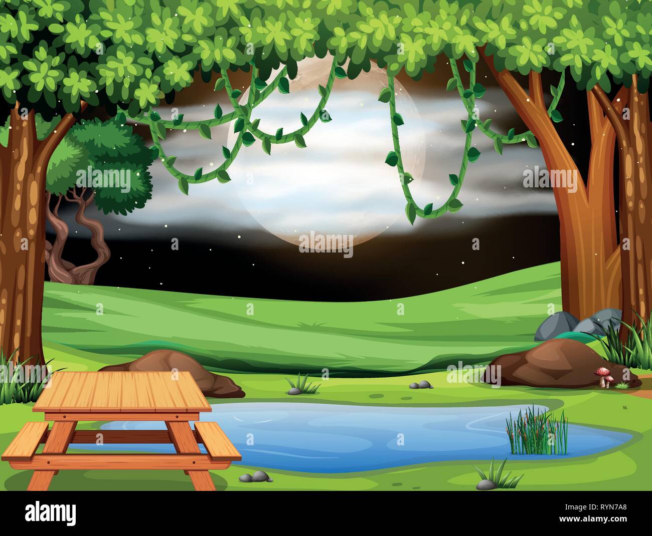 A park scene at nigh illustration Stock Vector Image & Art - Alamy