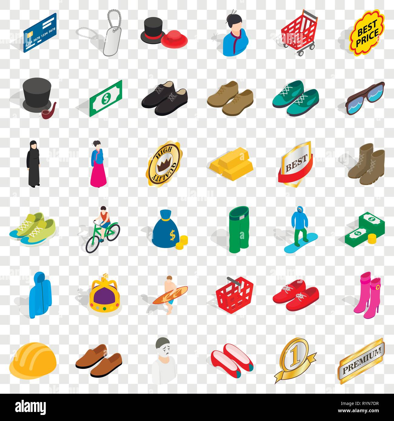 Clothes icons set, isometric style Stock Vector