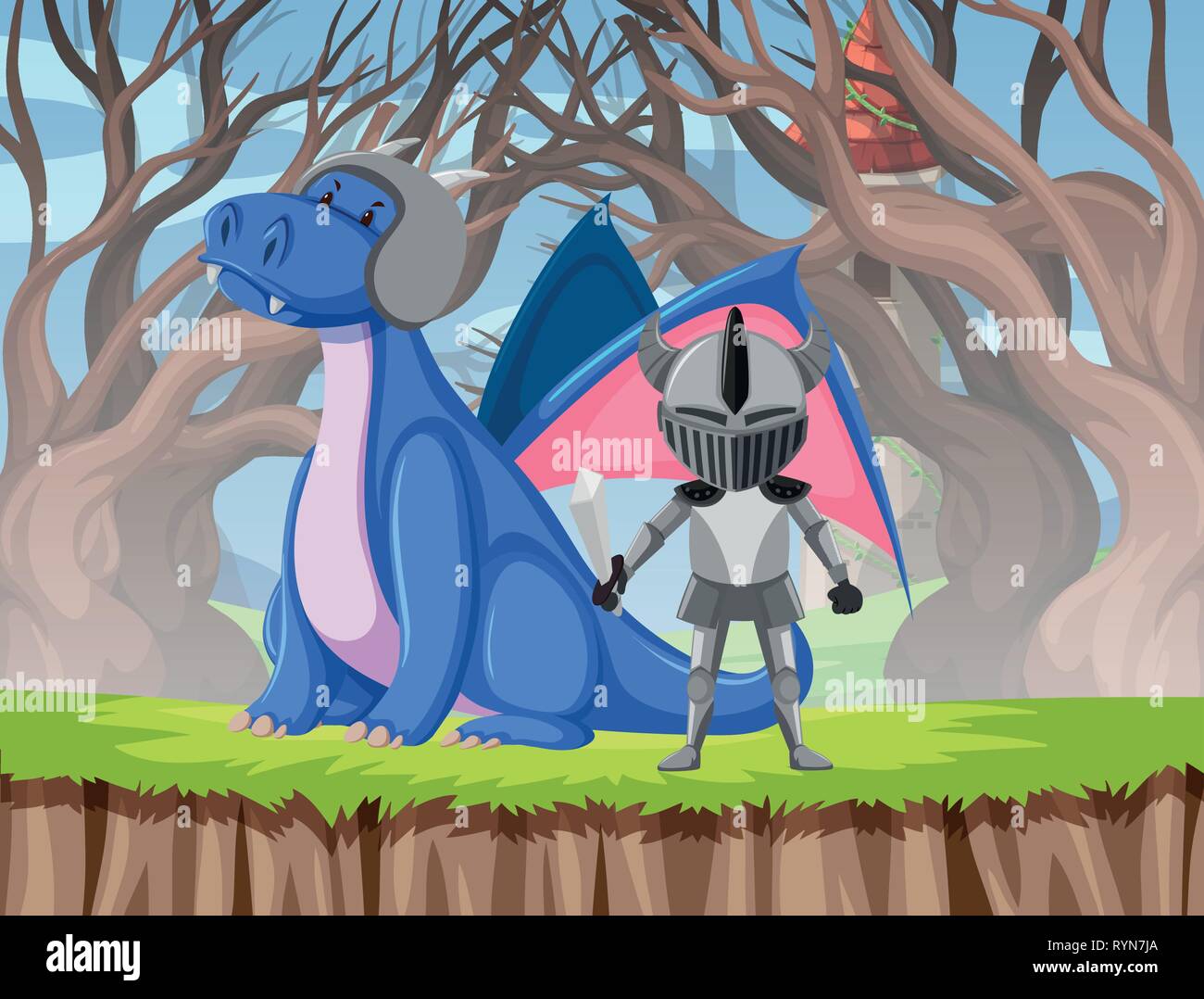 Dragon and knight scene illustration Stock Vector Image & Art - Alamy