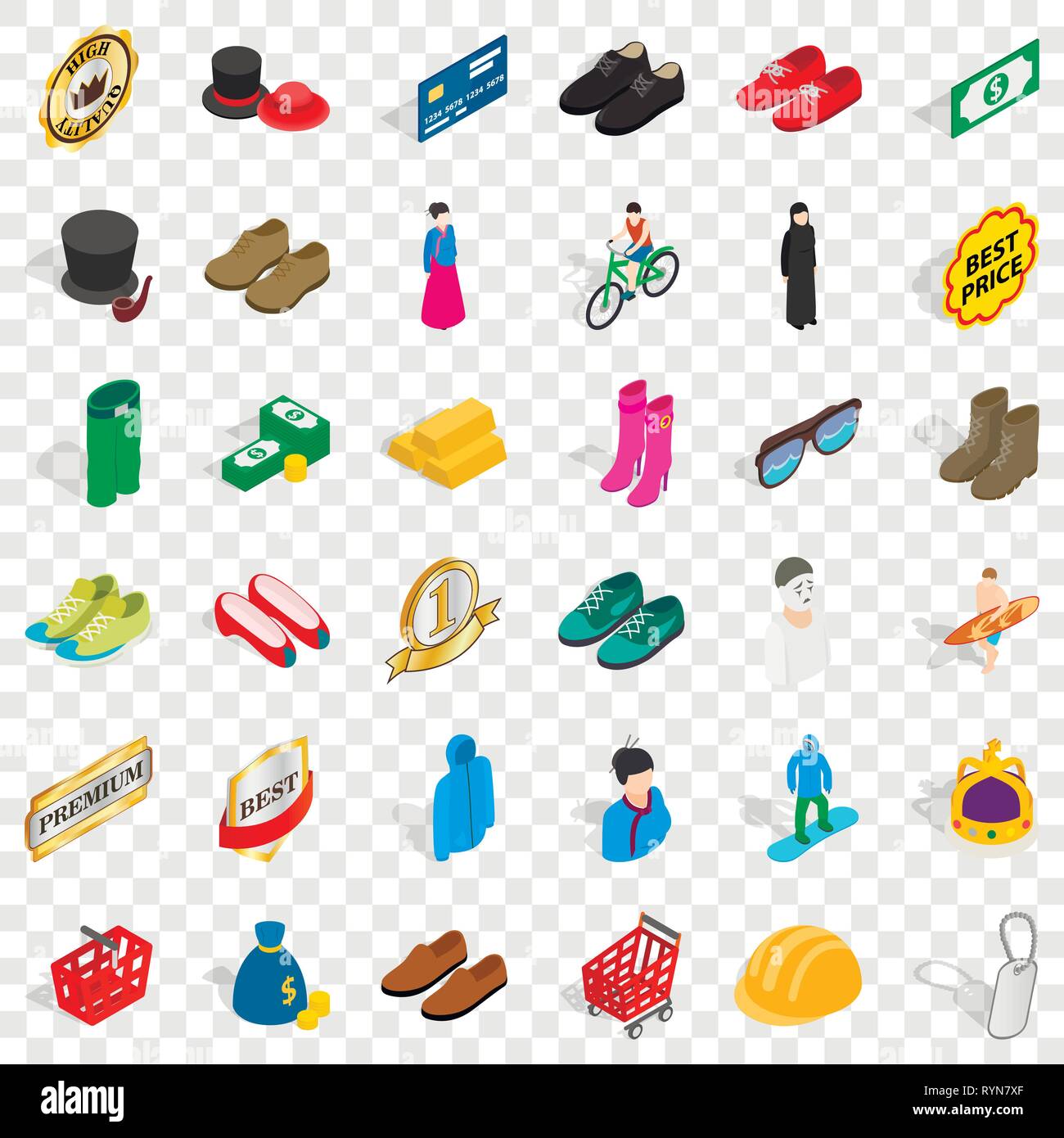 Different clothes icons set, isometric style Stock Vector