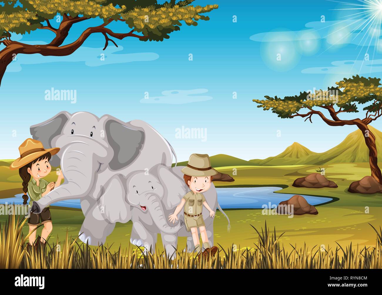 Zookeeper with elephant in the zoo illustration Stock Vector Image