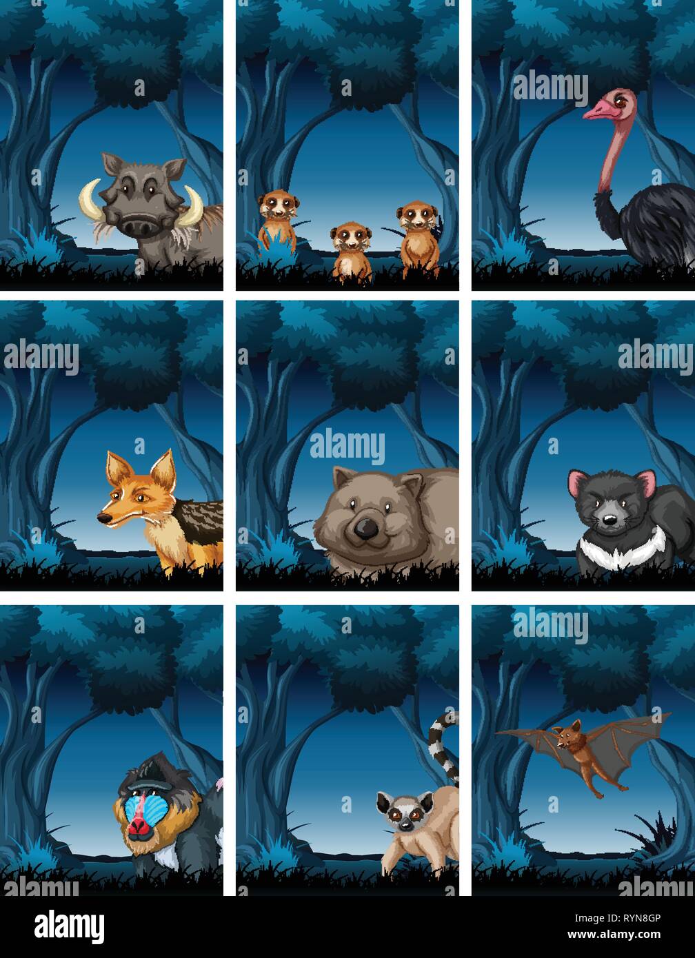 Set of animals in nature illustration Stock Vector Image & Art - Alamy
