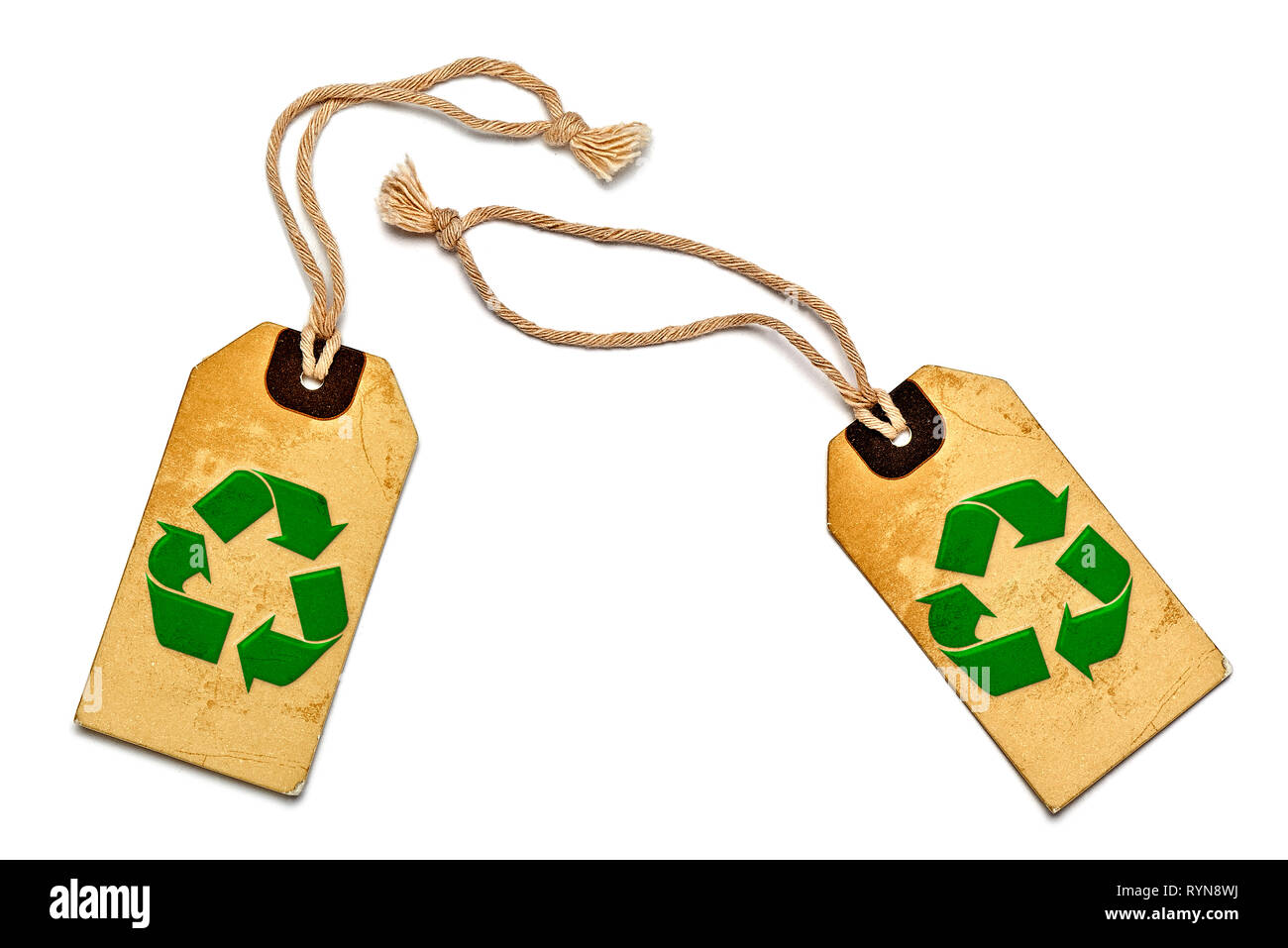 Two natural label tags isolated on white background Stock Photo