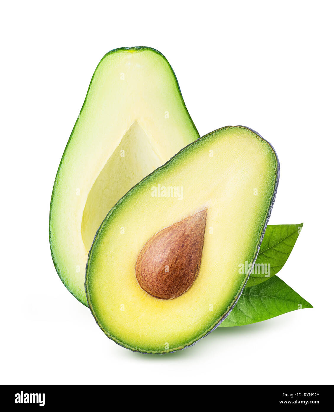 Open Mesh Bag with Fresh Hass Avocados Isolated on White Stock