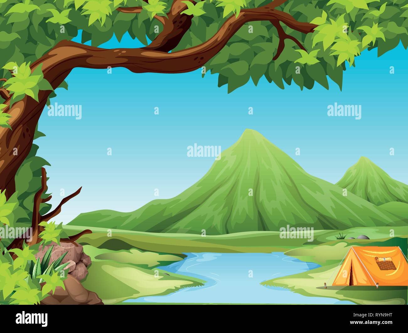 Camping in nature landscape illustration Stock Vector Image & Art - Alamy