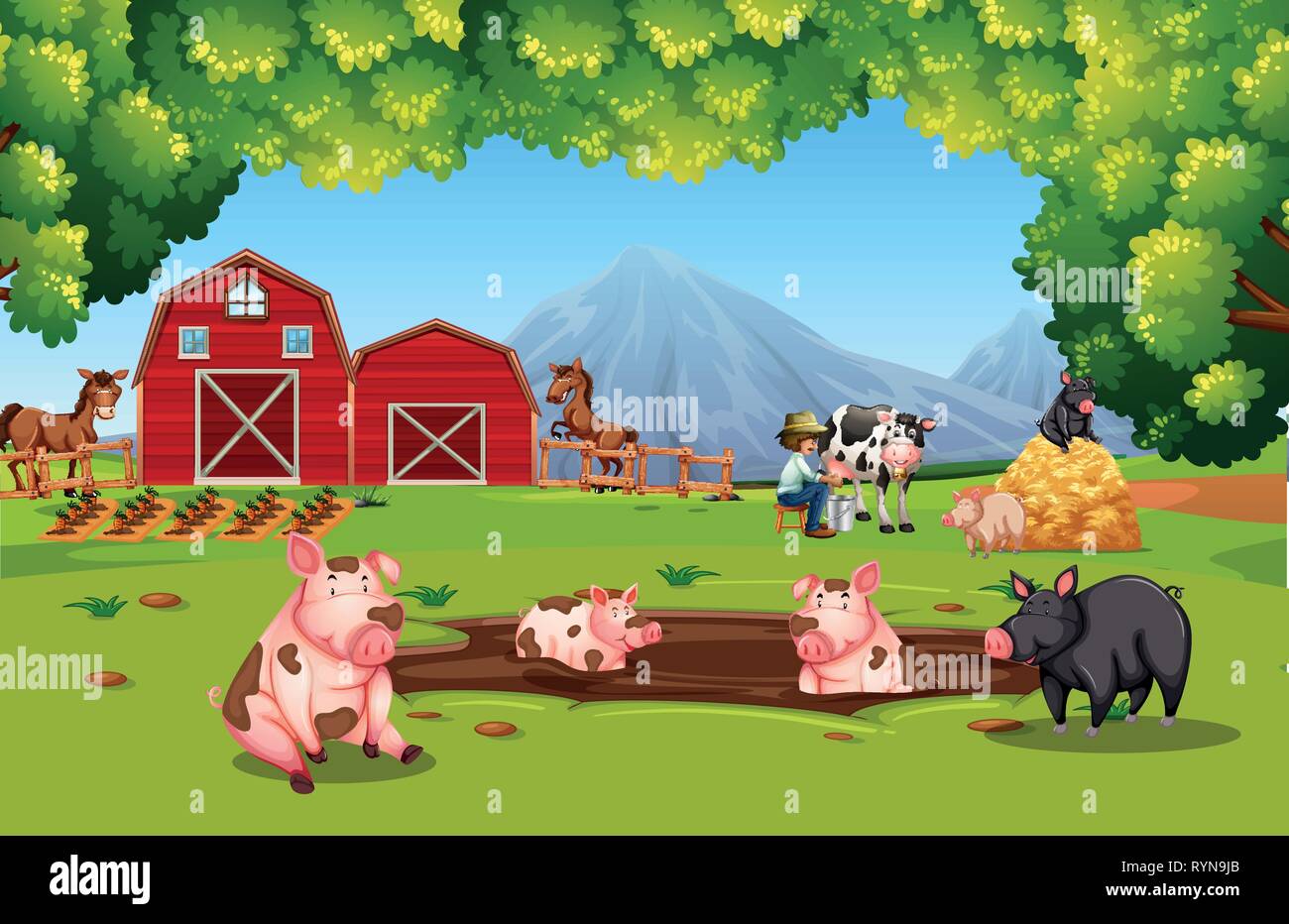 Farm animal at farmland illustration Stock Vector Image & Art - Alamy