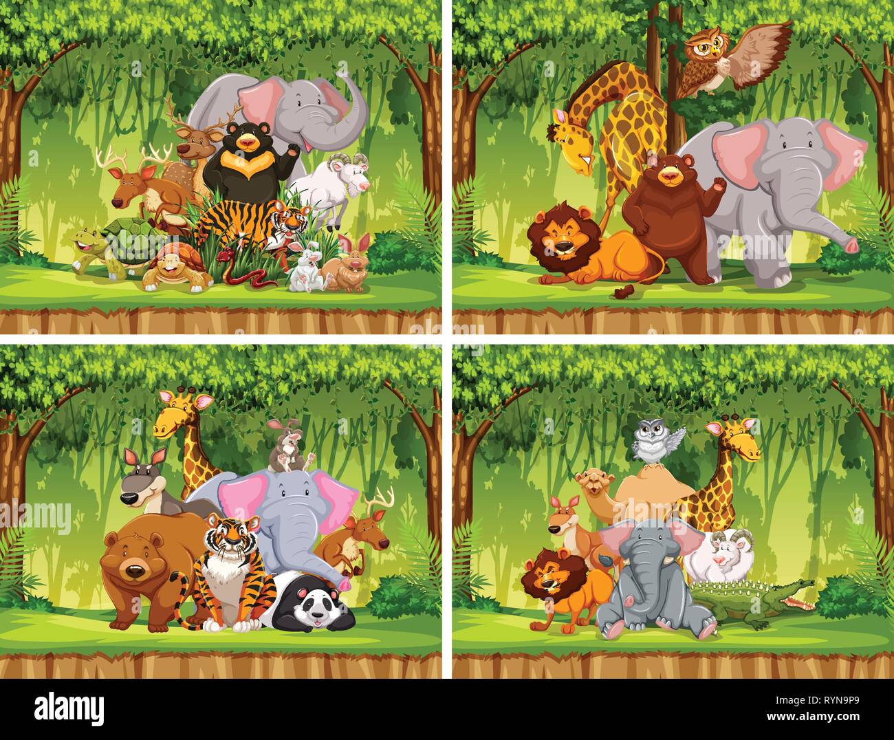 Set of wild animal in nature illustration Stock Vector Image & Art - Alamy