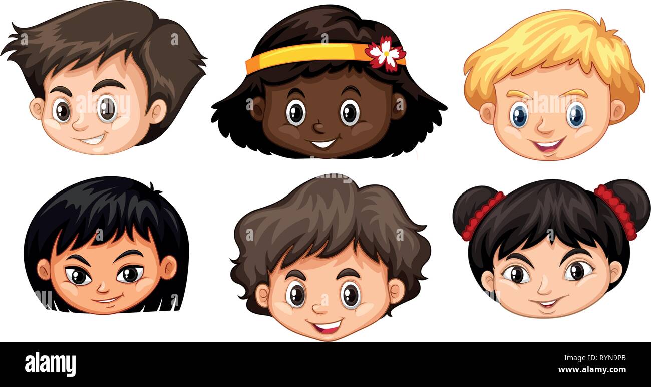 Set of multicultural kids head illustration Stock Vector Image & Art