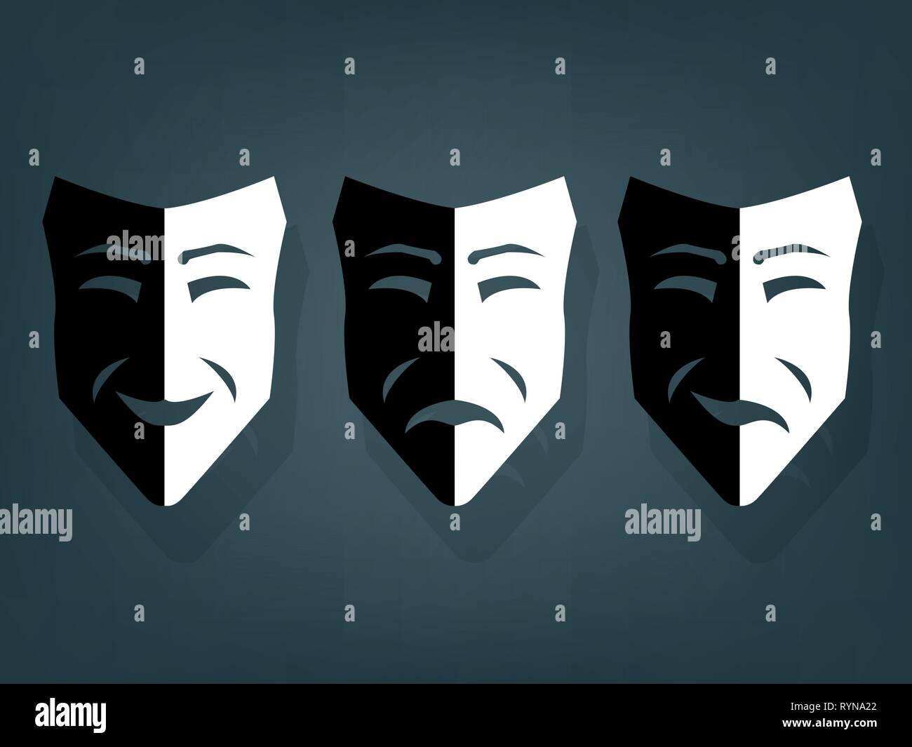 Black and white theater masks, vector with depth Stock Vector