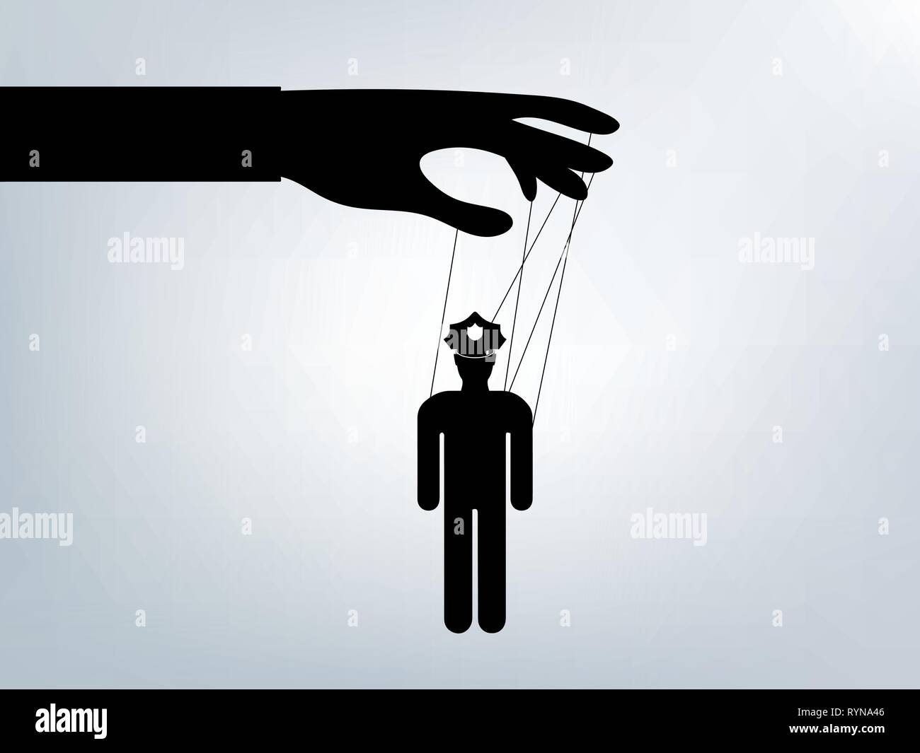 Conceptual stick figure vector with manipulated police Stock Vector