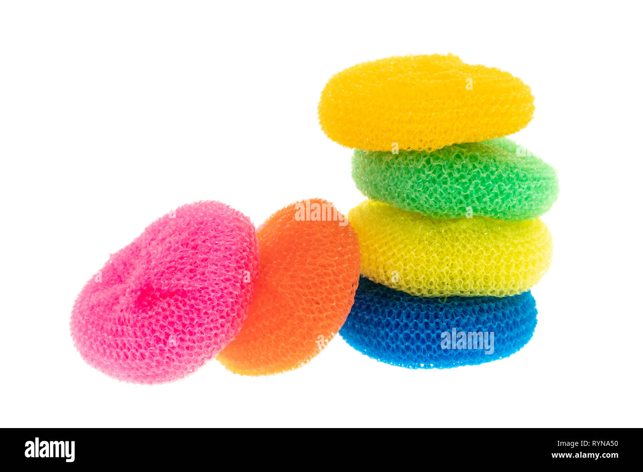 Coloured scouring pads - white background Stock Photo