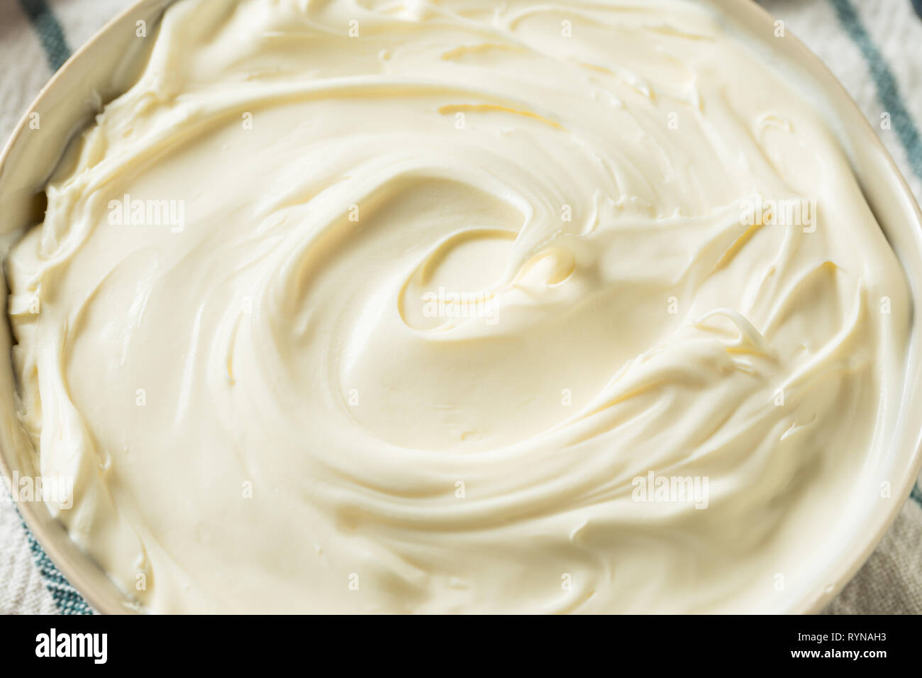 Creamy Homemade Mascarpone Cheese In A Bowl Stock Photo Alamy