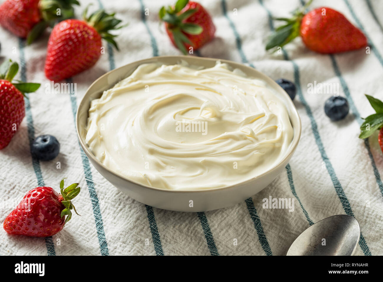 Creamy Homemade Mascarpone Cheese in a Bowl Stock Photo Alamy