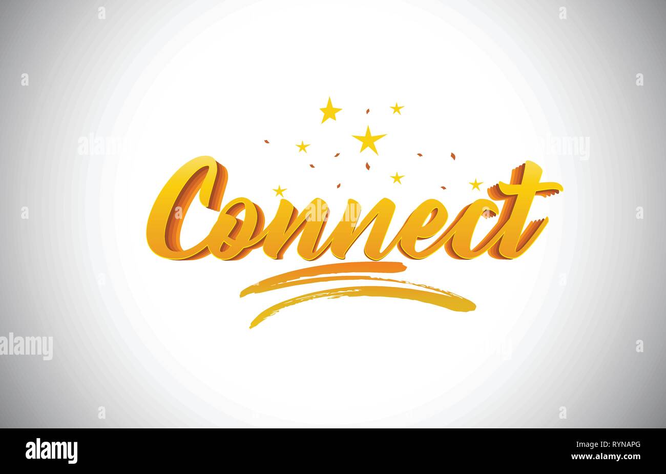 Connect Golden Yellow Word Text with Handwritten Gold Vibrant Colors and Confetti Vector