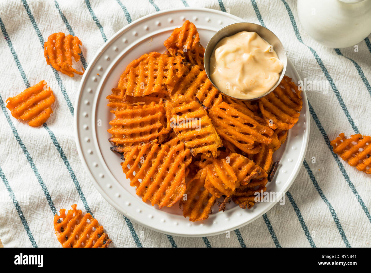 Homemade Sweet Potatoe Waffle Fries with Mayo Stock Photo Alamy