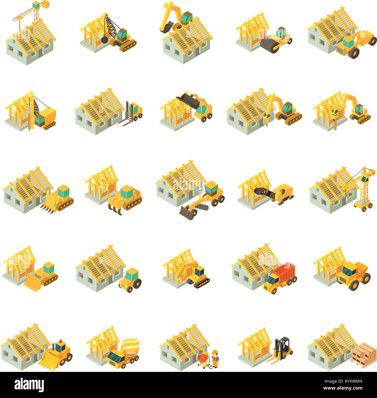 Building house icons set, isometric style Stock Vector