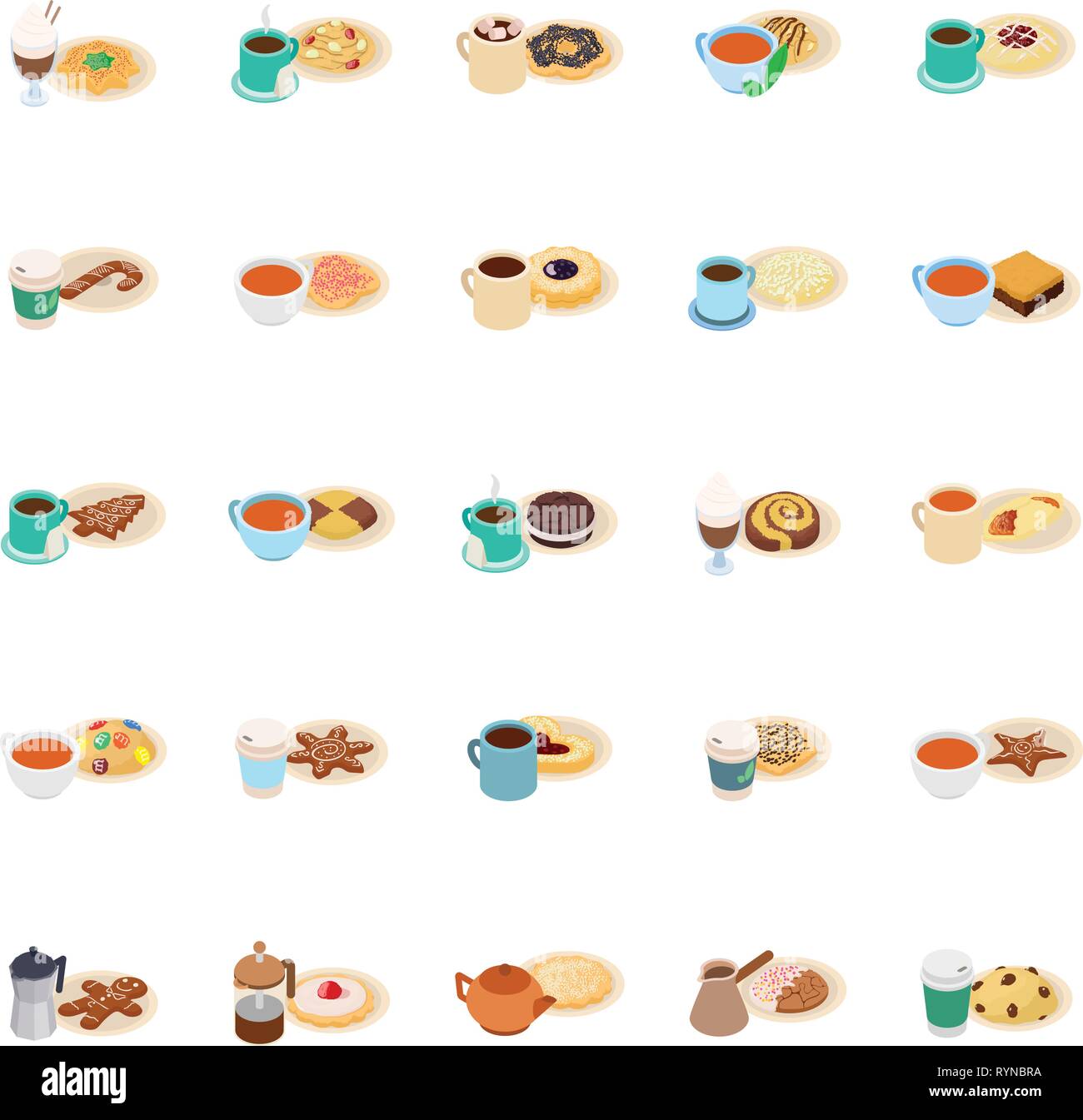 Breakfast icons set, isometric style Stock Vector