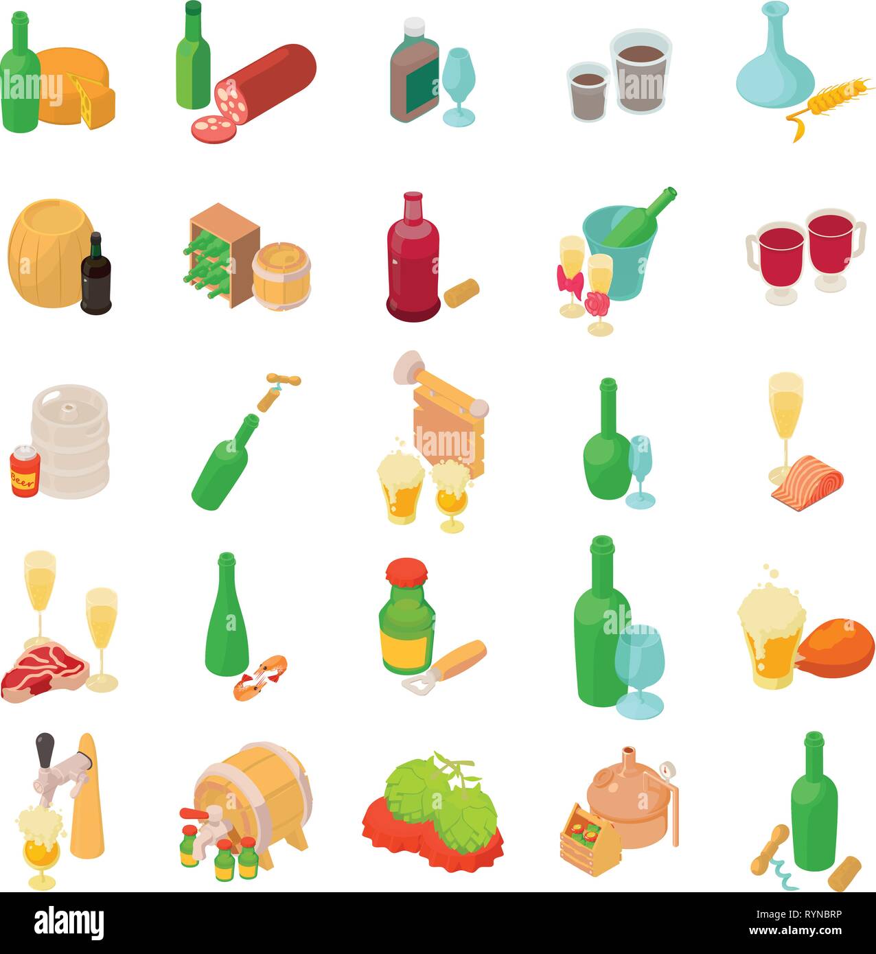 Alcohol icons set, isometric style Stock Vector