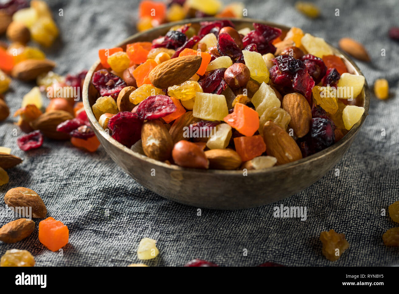 Healthy Dried Fruit and Nut Mix with Almonds Raisins Cranberries Stock Photo