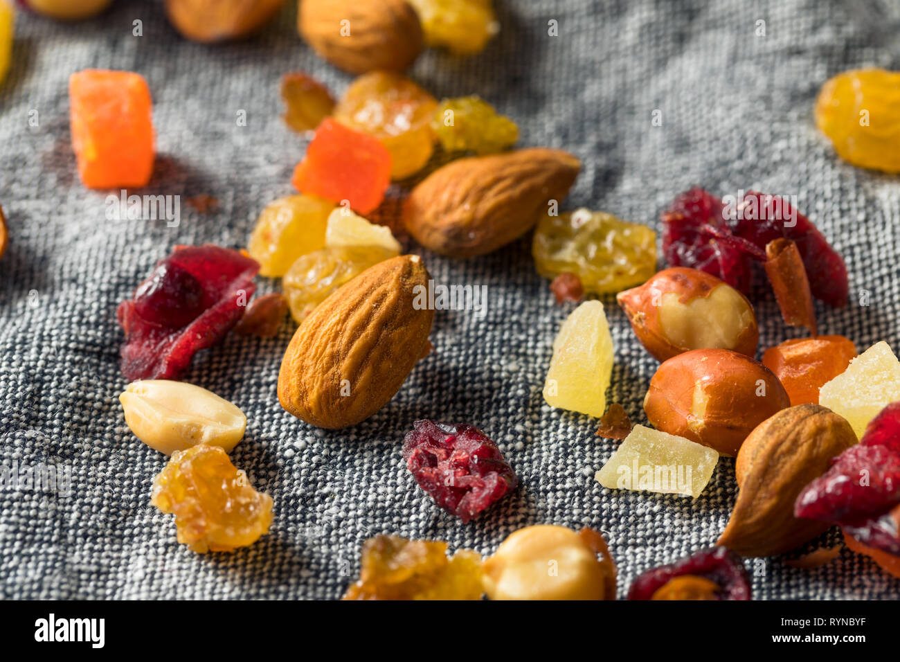 Healthy Dried Fruit and Nut Mix with Almonds Raisins Cranberries Stock Photo