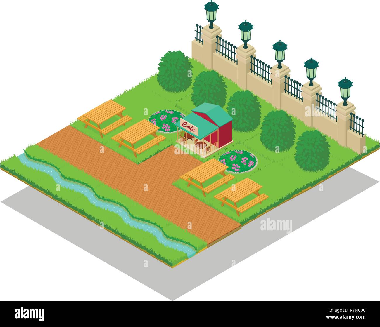 Cafe park concept banner, isometric style Stock Vector