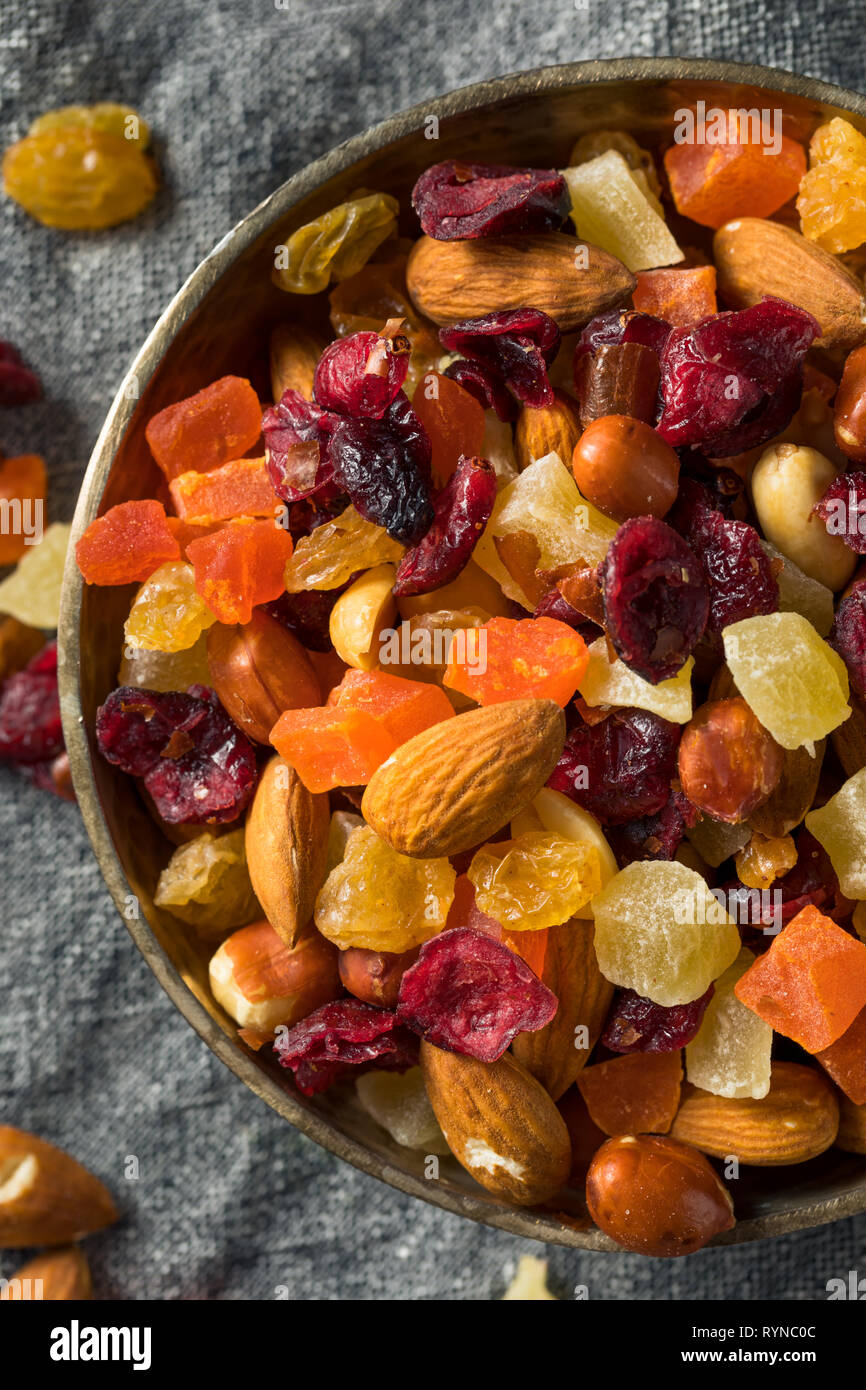 Healthy Dried Fruit and Nut Mix with Almonds Raisins Cranberries Stock Photo