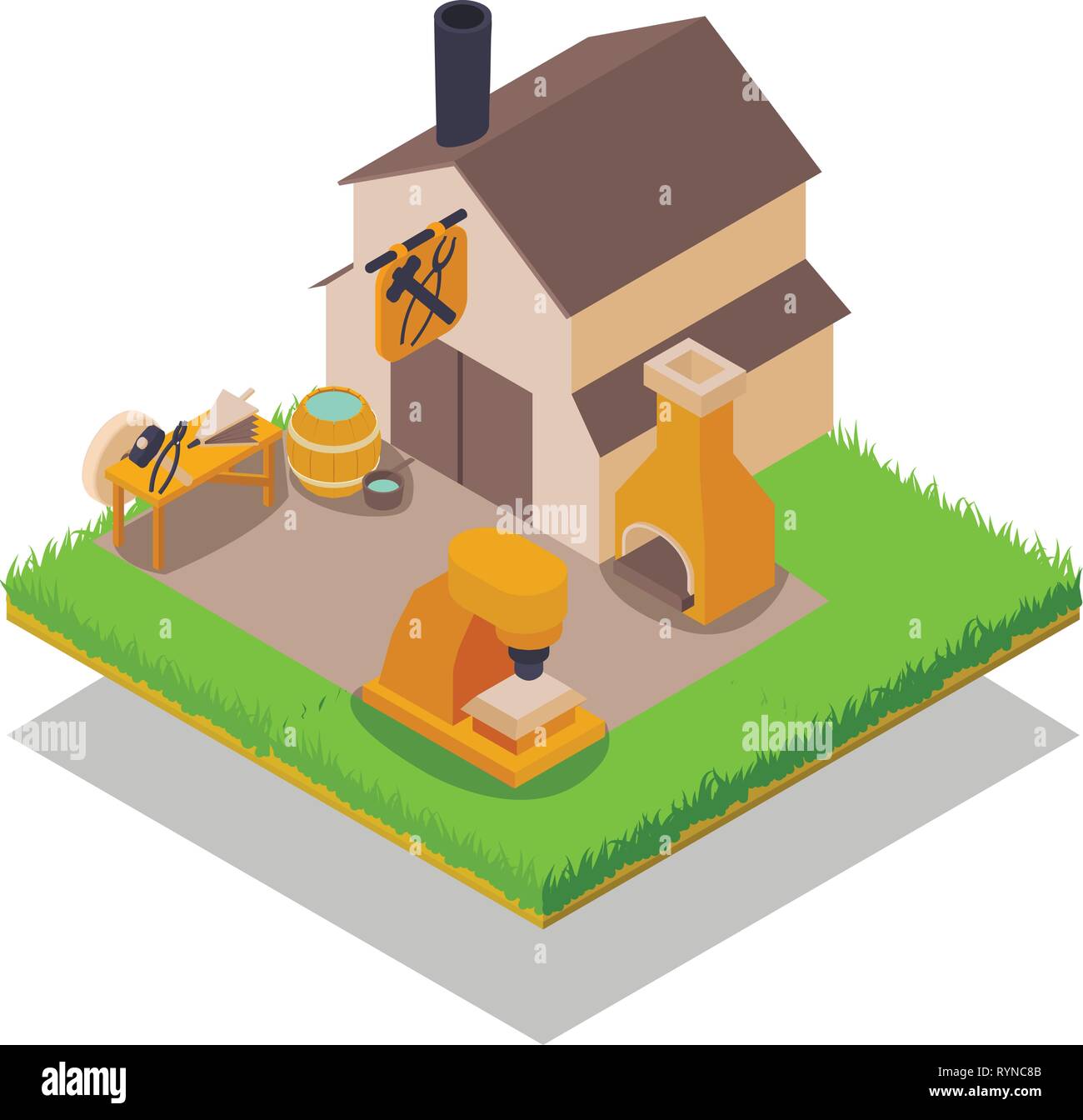 Smithy concept banner, isometric style Stock Vector