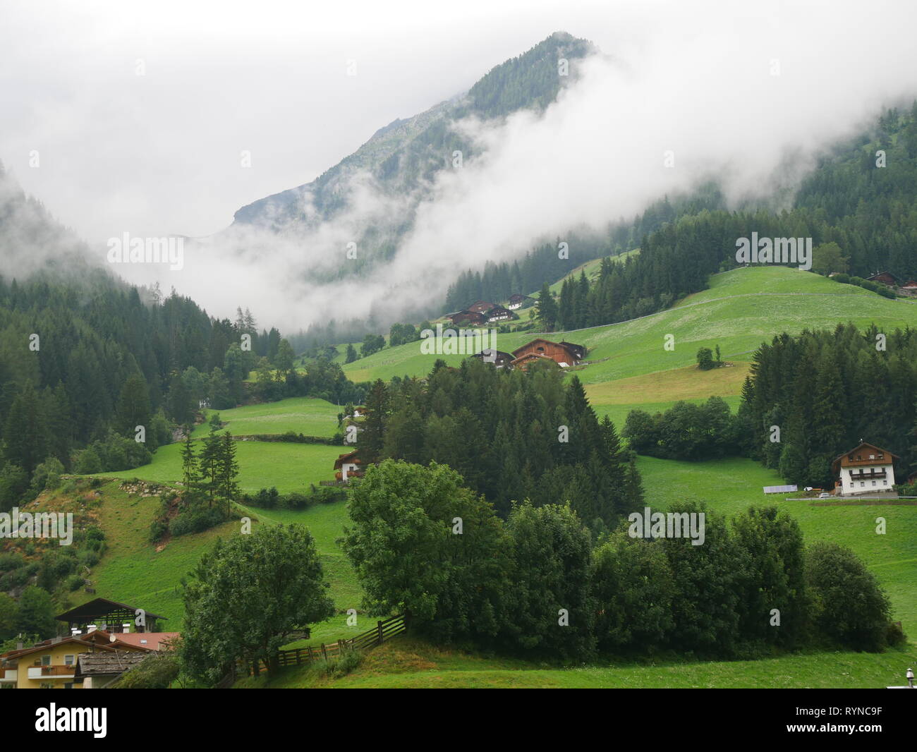 Ahrntal Valley under low cloud, South Tyrol, Italy Stock Photo