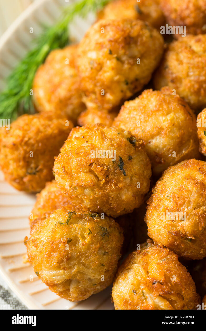 Homemade Seafood Mini Crab Cake Balls with Tartar Sauce Stock Photo Alamy