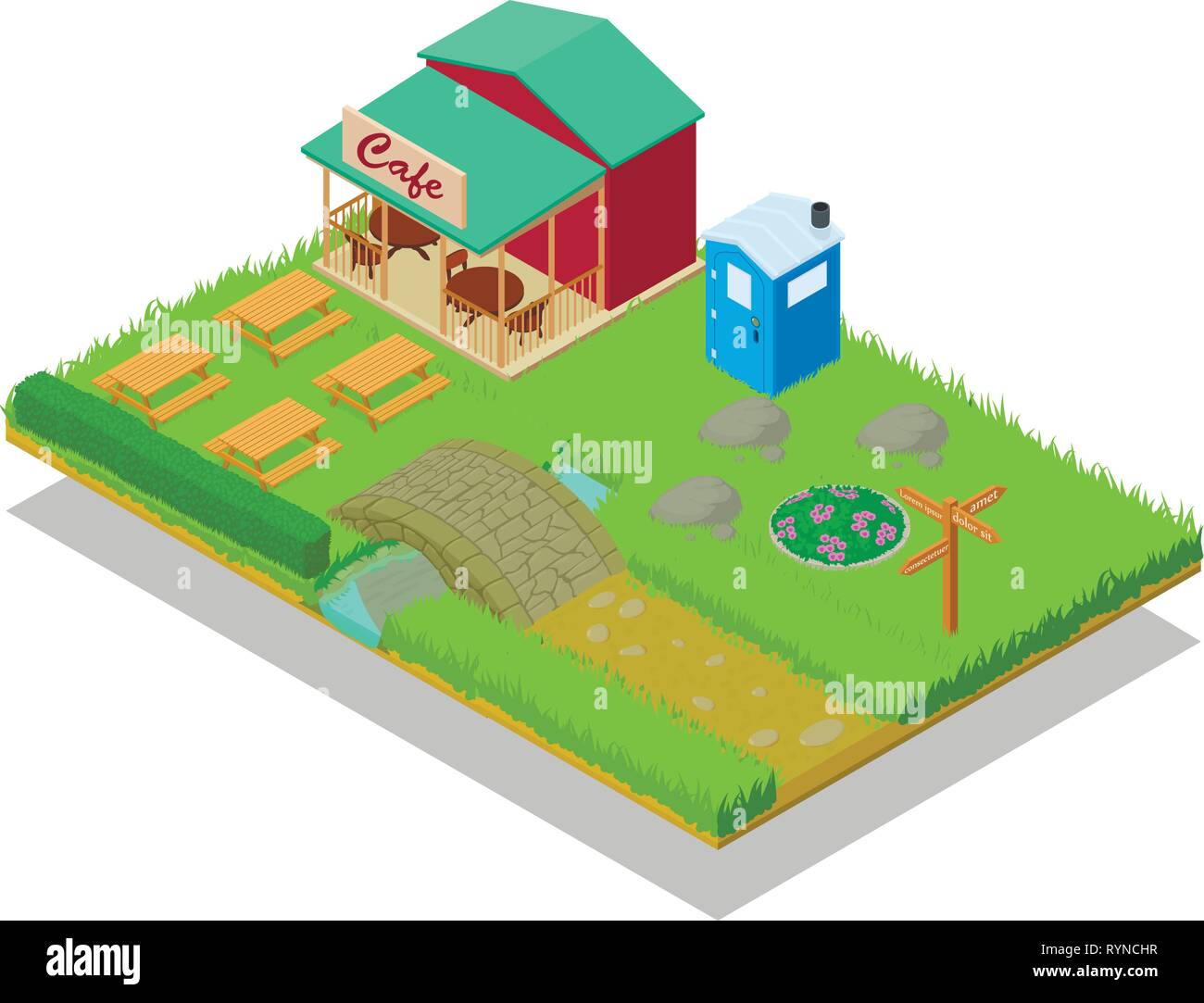 Park cafe concept banner, isometric style Stock Vector