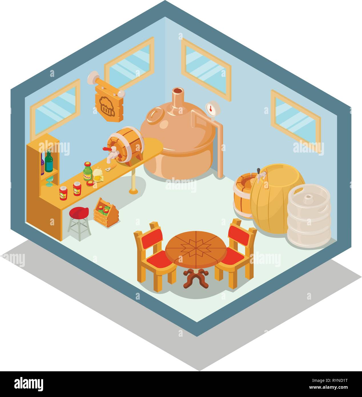 Pub concept banner, isometric style Stock Vector