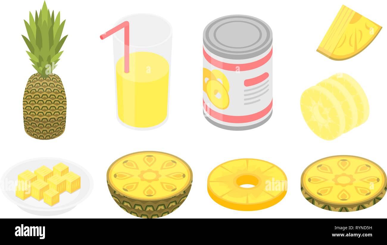 Pineapple icons set, isometric style Stock Vector