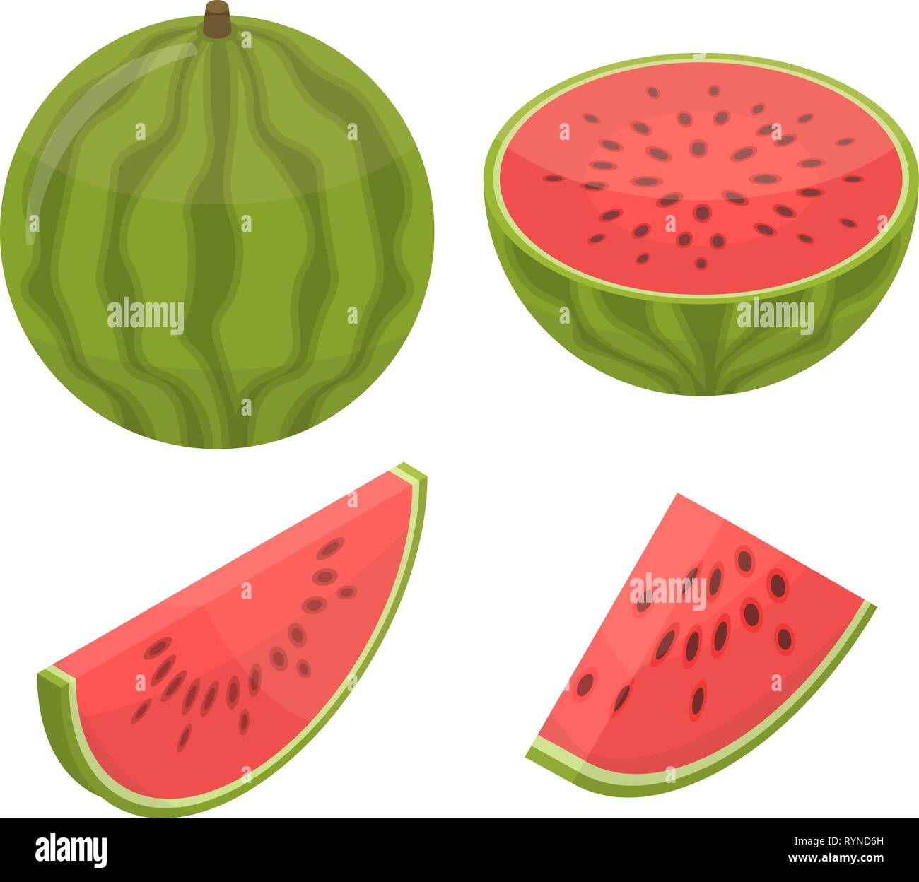 Watermelon icons set, isometric style Stock Vector