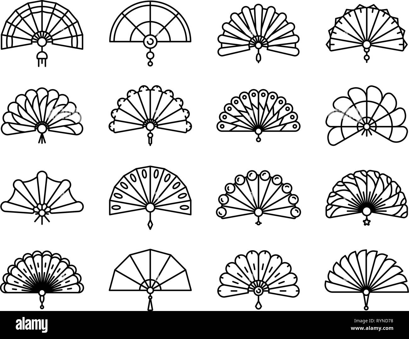Handheld fan icons set, outline style Stock Vector Image & Art Alamy