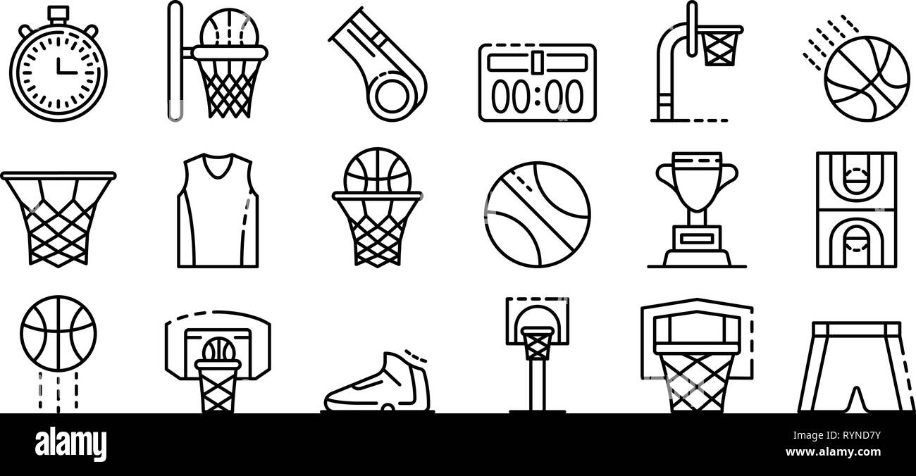 Basketball equipment icons set, outline style Stock Vector Image & Art ...
