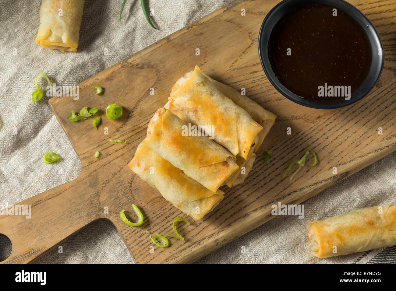 Homemade Fried Vegetable Egg Rolls Ready to Eat Stock Photo