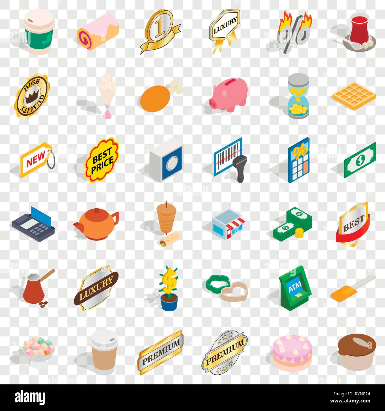 Drink coffee icons set, isometric style Stock Vector