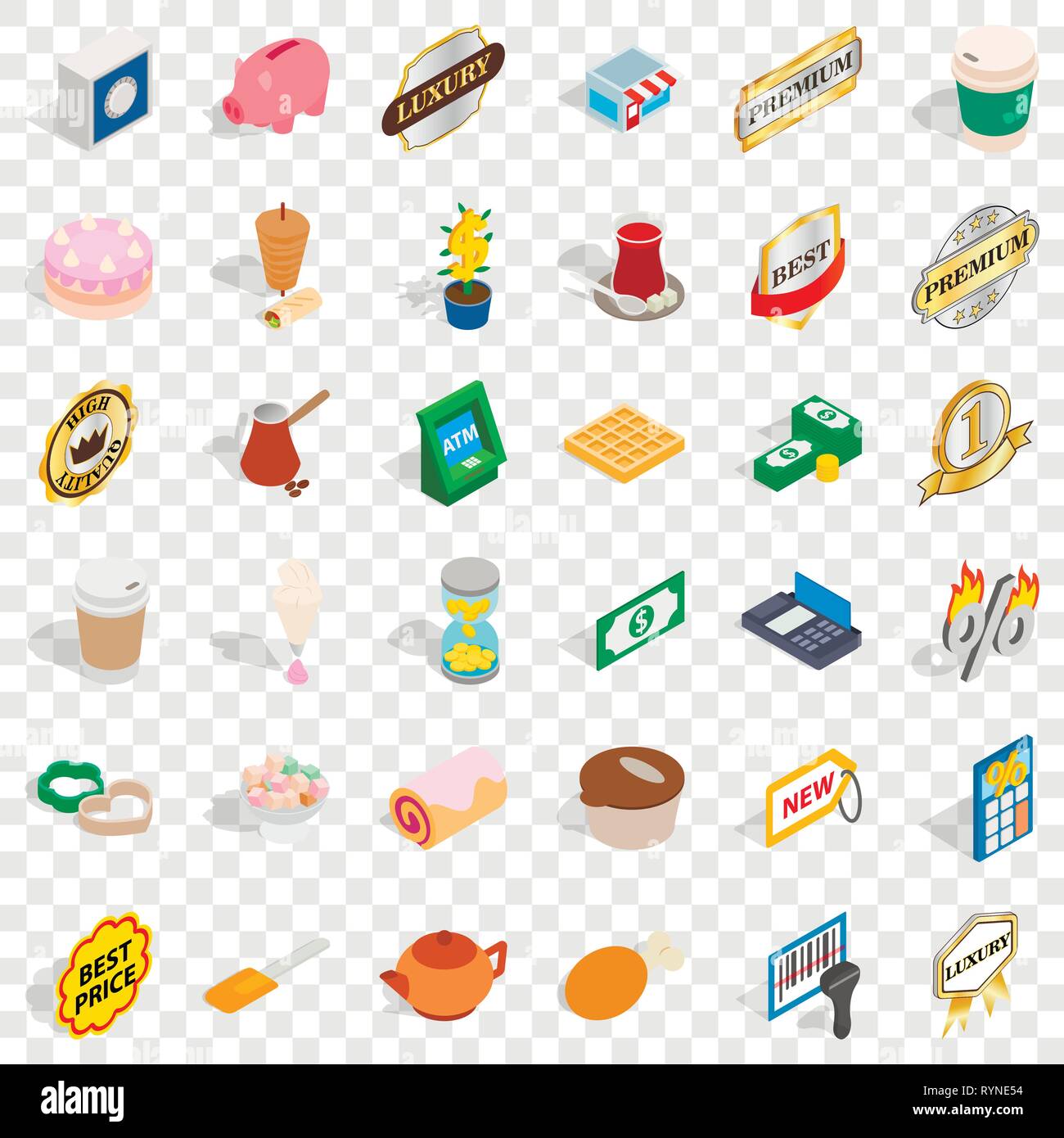 Hot drink icons set, isometric style Stock Vector