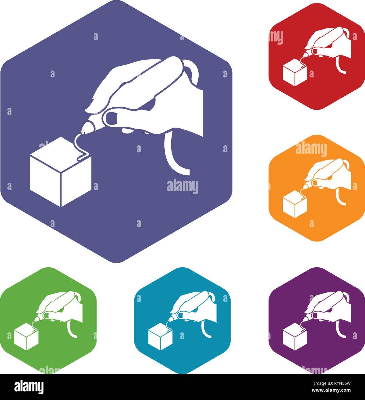 D hand printing icons vector hexahedron Stock Vector