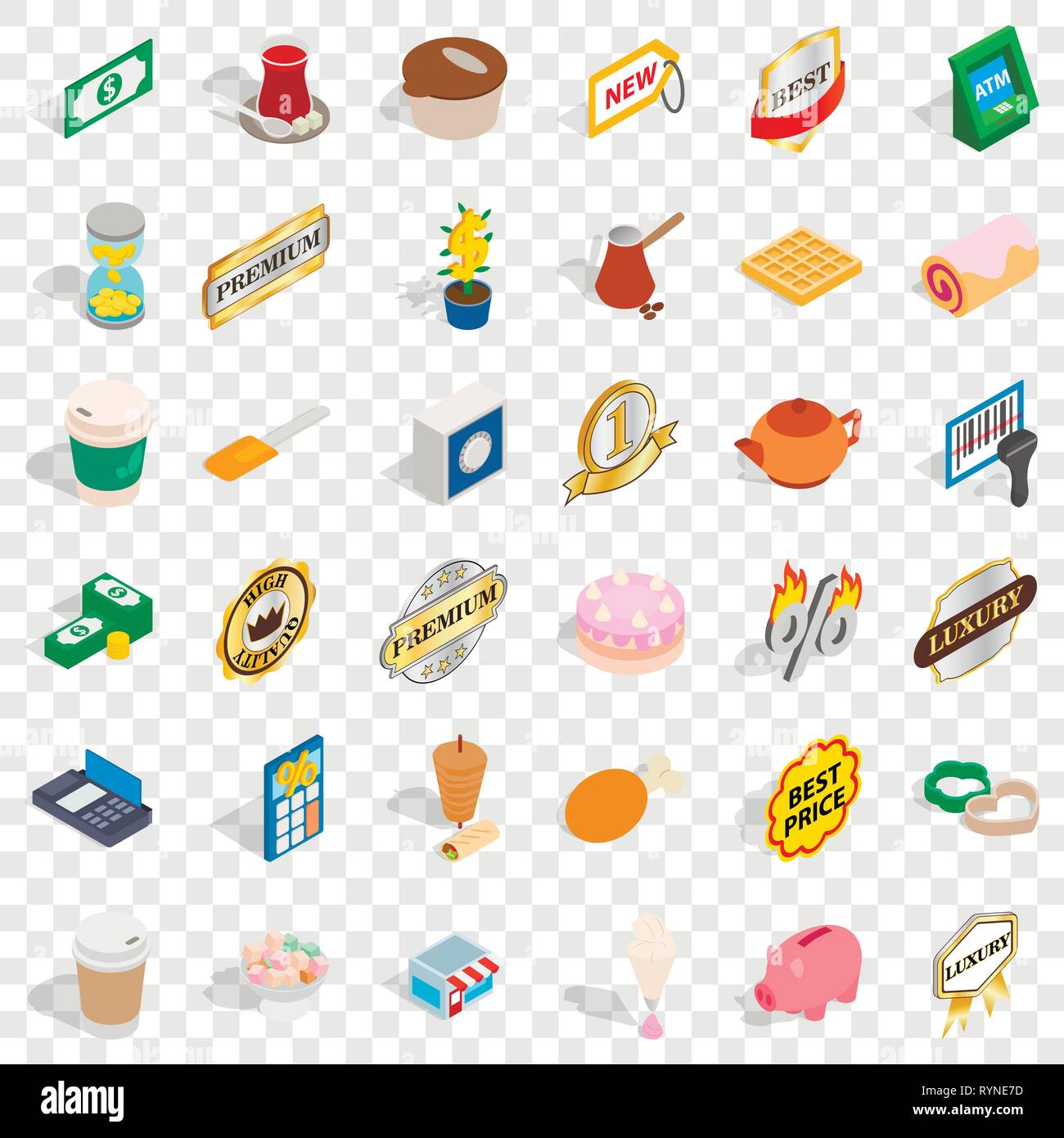 Hot coffee icons set, isometric style Stock Vector