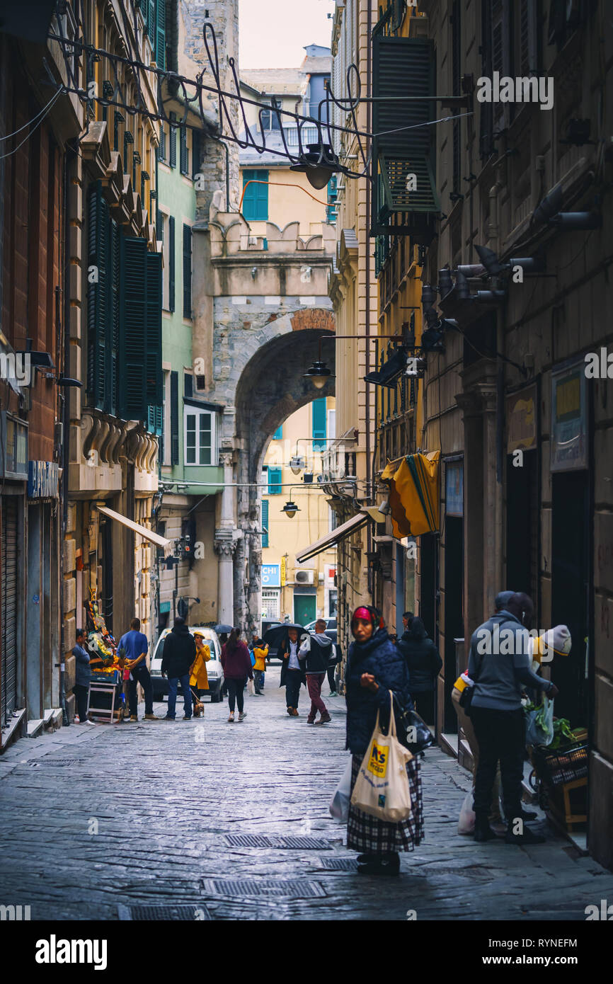 GENOA, ITALY - NOVEMBER 04, 2018 - Narrow streets of the old city Stock Photo