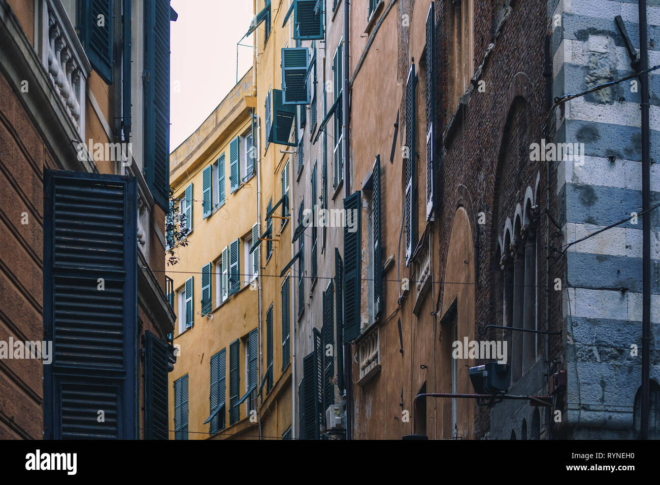 GENOA, ITALY - NOVEMBER 04, 2018 - Narrow streets of Genoa city Stock Photo
