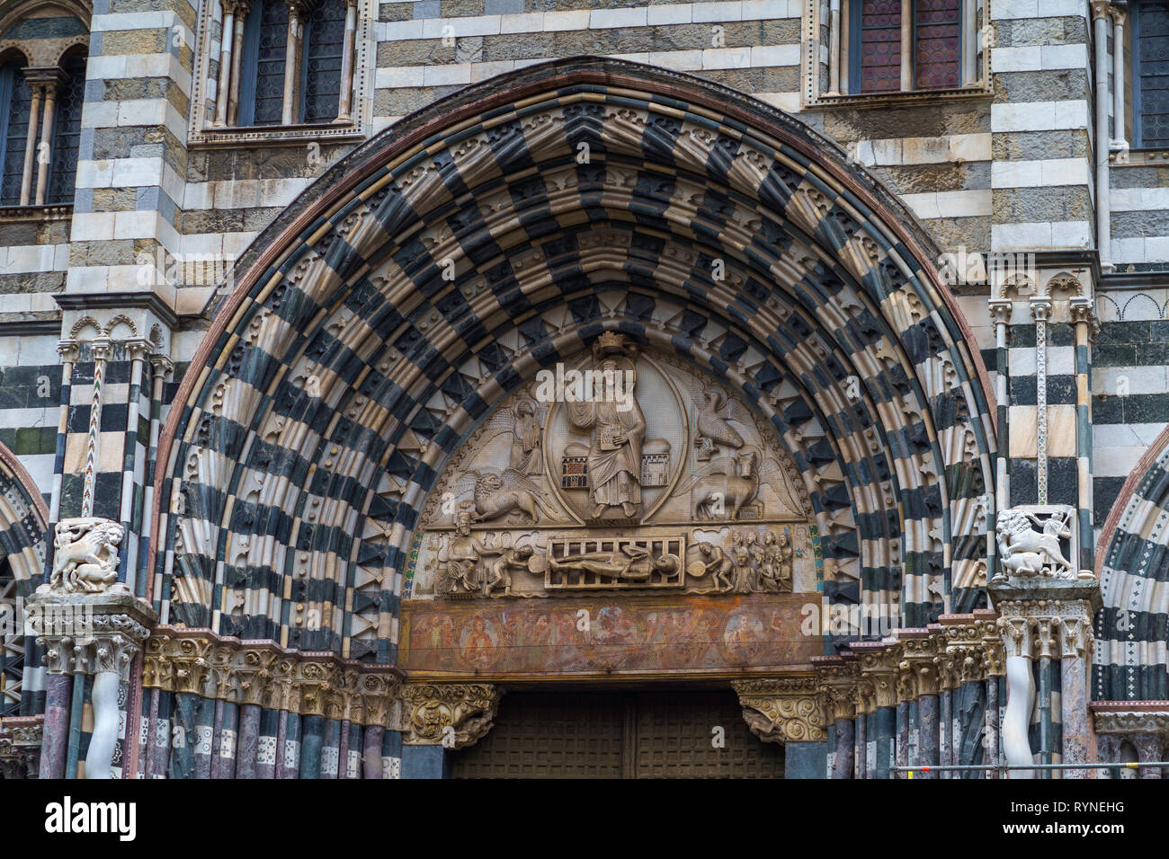 GENOA, ITALY - NOVEMBER 4, 2018: Exterior of Cattedrale di San Lorenzo or Cathedral of Saint Lawrence Stock Photo